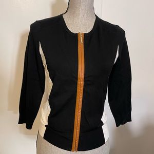 NWT White House Black Market Black Cream Camel Zip Sweater Size Small.